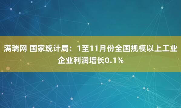 满瑞网 国家统计局：1至11月份全国规模以上工业企业利润增长0.1%